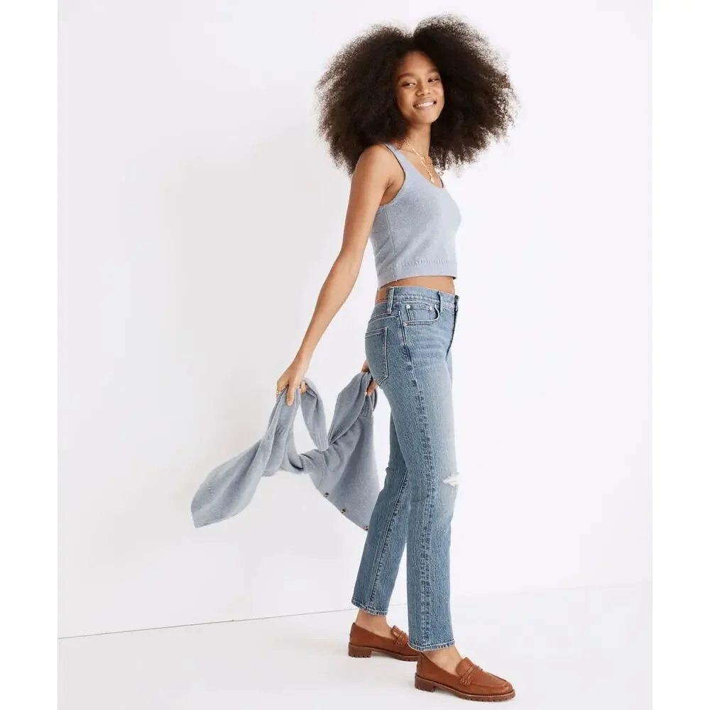 Madewell Mid-Rise Perfect Vintage Ripped Knee Jeans Ainsdale Wash sz 24
